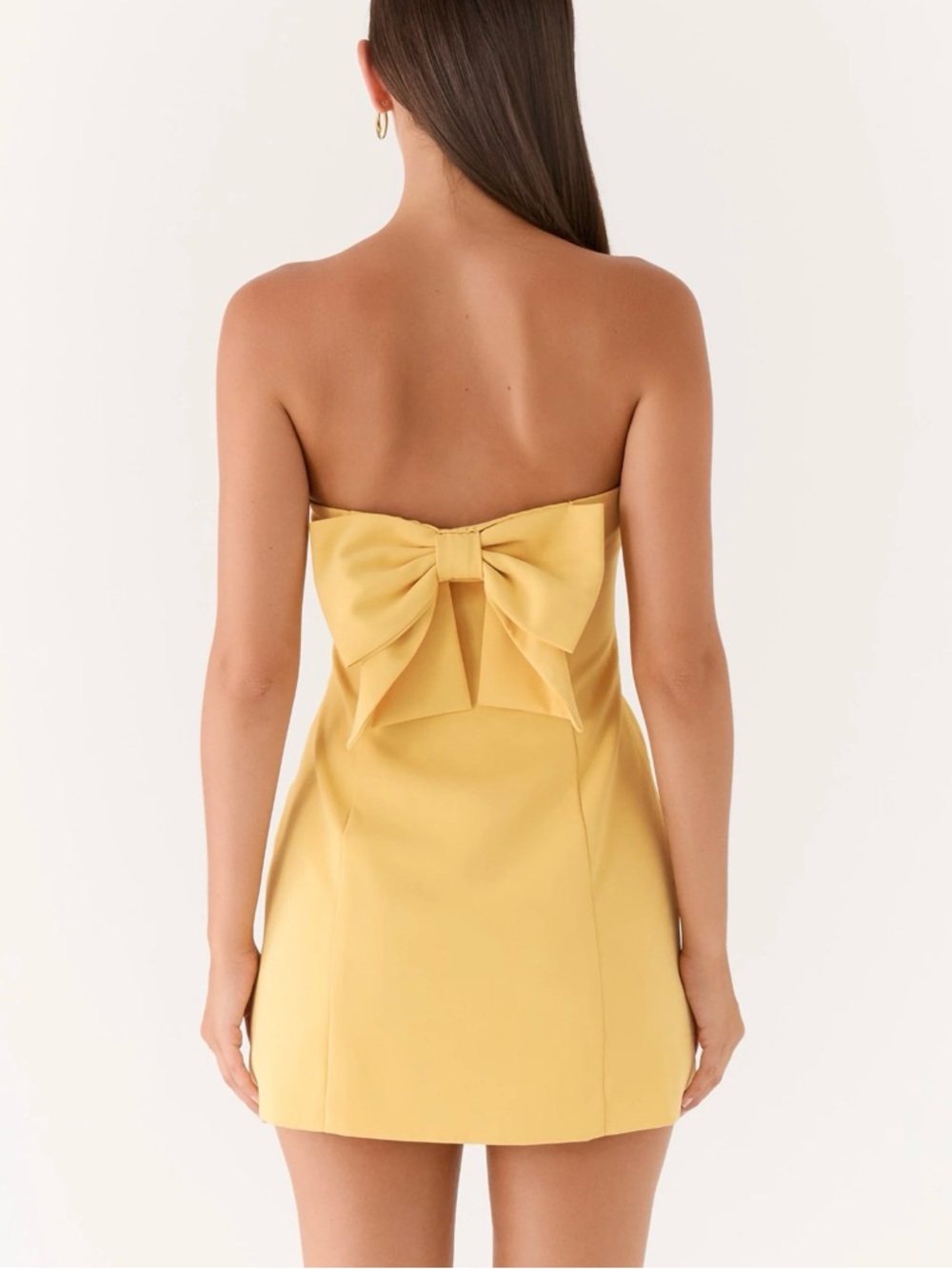 New Peppermayo Strapless Yellow Mini Dress with Statement Bow Back